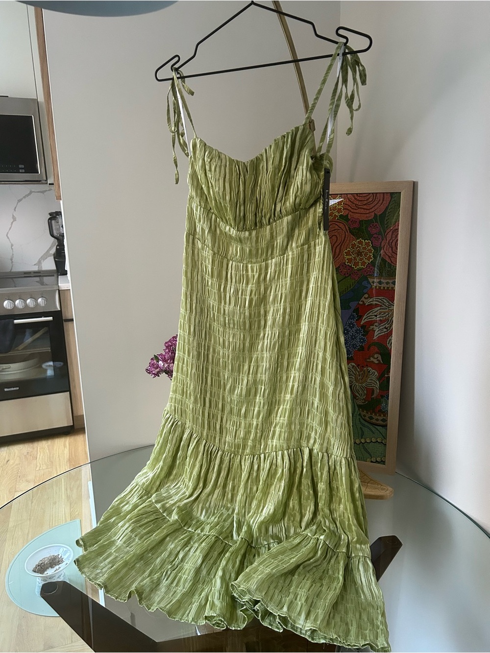 Lulus Sparkling Scene Green Metallic Striped Tie-Strap Midi Dress